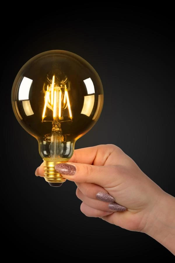 Lucide G95 - Filament bulb - Ø 9,5 cm - LED Dim. - E27 - 1x5W 2700K - Amber - atmosphere 1